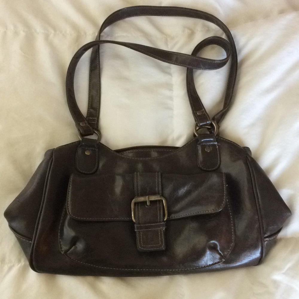 VINTAGE Genuine Leather handbag dark brown